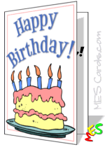 birthday card to print, cake and present, Happy birthday