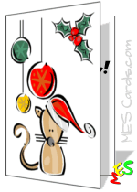 stirring mouse, christmas ornaments, holly and red berries