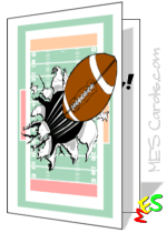 football bursting through field, card to print