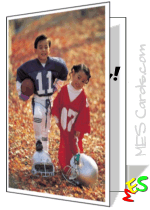 cute kids, fall scene, football card