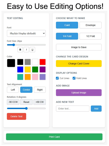 Card maker editing interface