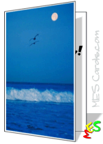 moonlit beach, waves, card template