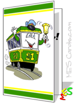 cute trolley, happy birthday card