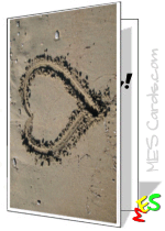 heart drawing in sand, beach photo, card to print